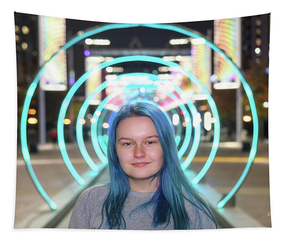 Wembley Tapestry featuring the photograph Girl with the blue hair by Andrew Lalchan
