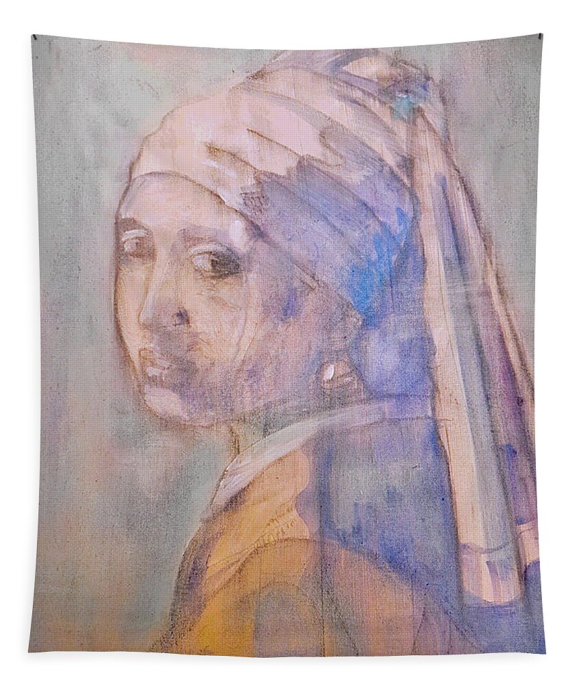 Wall Art Tapestry featuring the painting Girl with the Pearl Earring Recreation by Rose Lewis