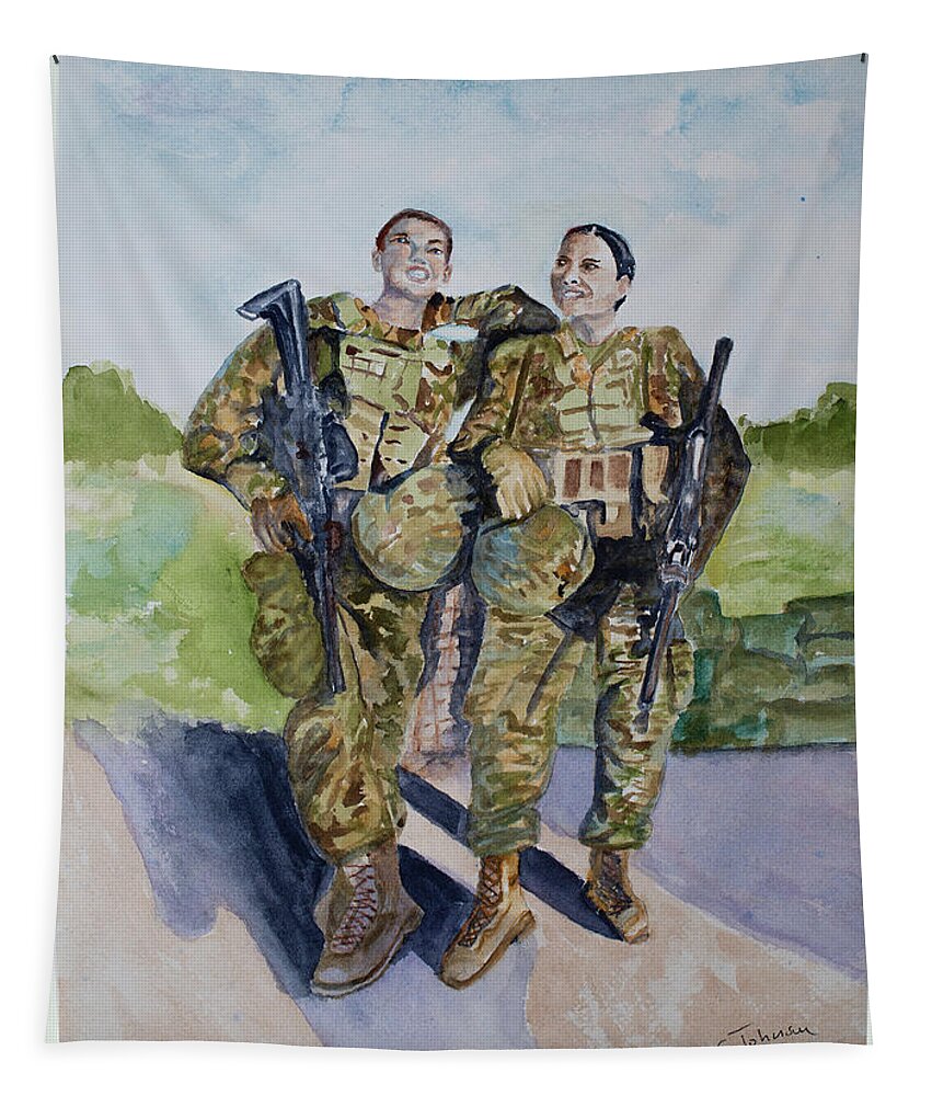 Soldier Tapestry featuring the painting Girls' Day Out by Barbara F Johnson