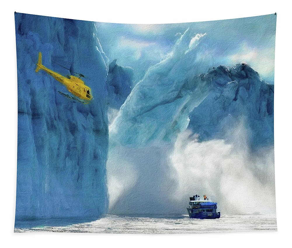 Alaska Tapestry featuring the digital art Glaciers Calving in Alaska by Russ Harris