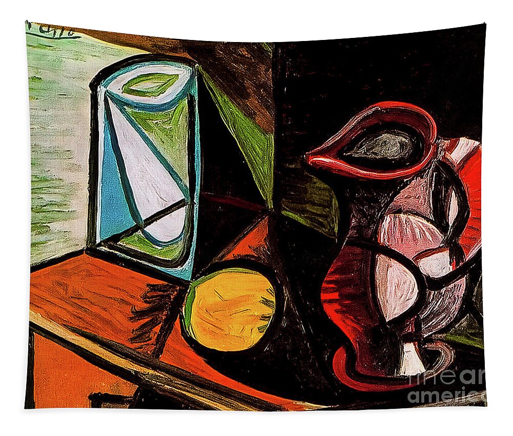 Glass Tapestry featuring the painting Glass and Pitcher by Pablo Picasso 1944 by Pablo Picasso