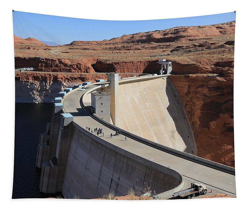 Glen Canyon Dam Tapestry featuring the photograph Glen Canyon Dam and Lake Powell by Richard Krebs