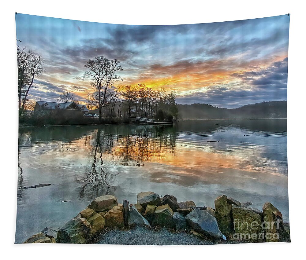 Sunrise Tapestry featuring the photograph Glorious Morning at Claytor Lake State Park by Kerri Farley