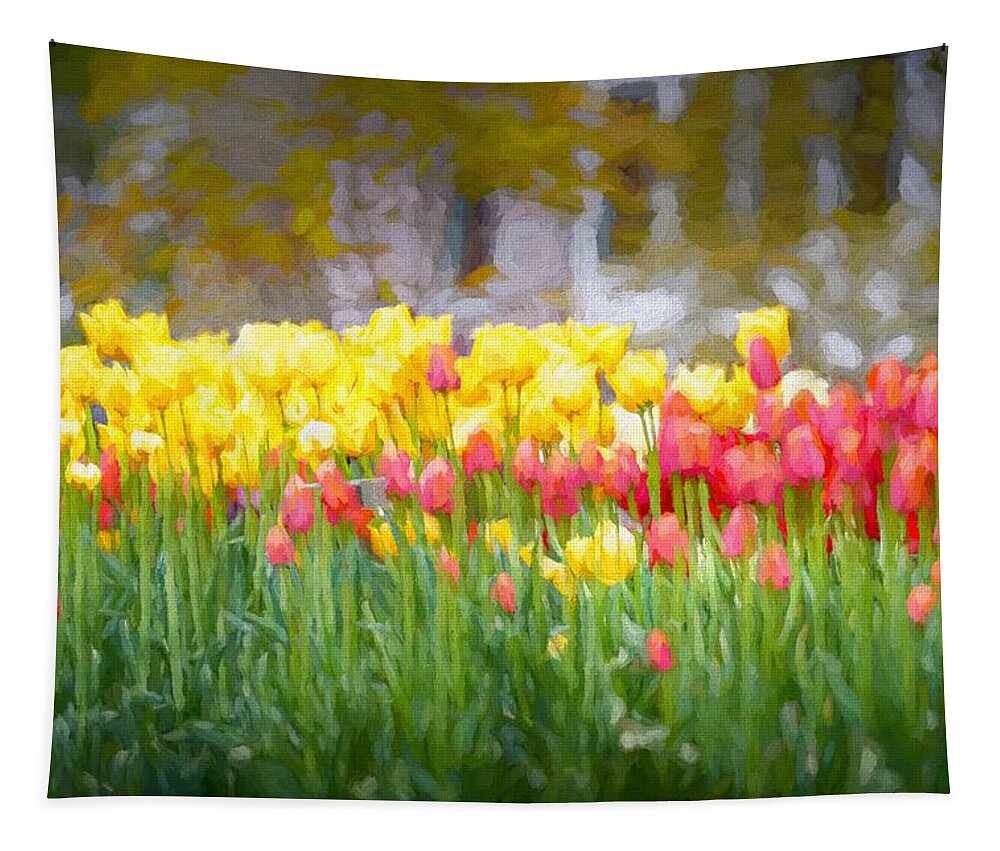Tulips Tapestry featuring the mixed media Glorious Tulips Oil Painting by Susan Rydberg