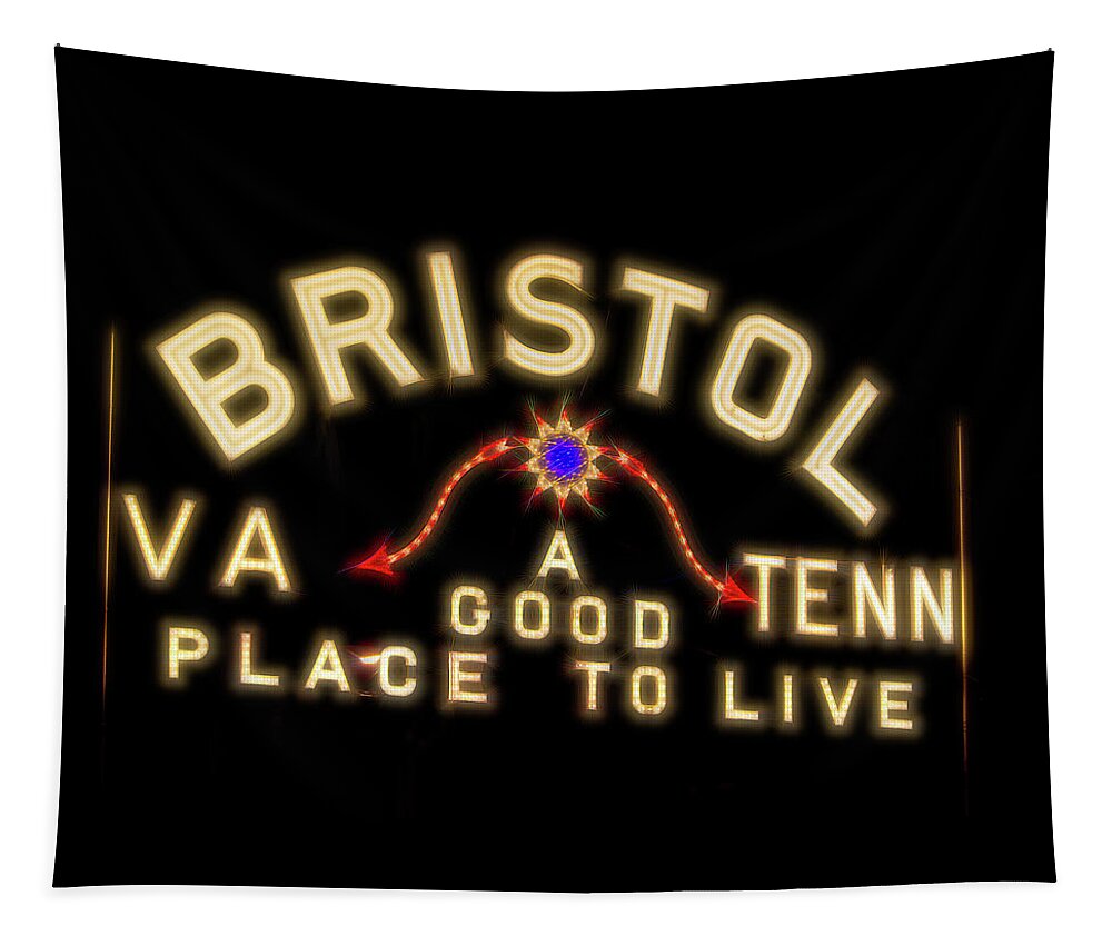 A Good Place To Live Tapestry featuring the photograph Glowing Bristol Sign by Greg Booher