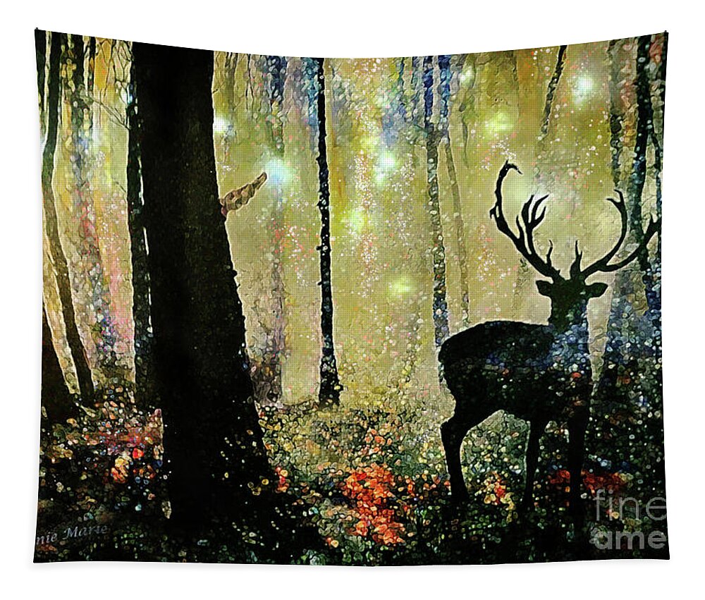 Norwegian Woods Tapestry featuring the painting Glowing Lights Norwegian Woods by Bonnie Marie