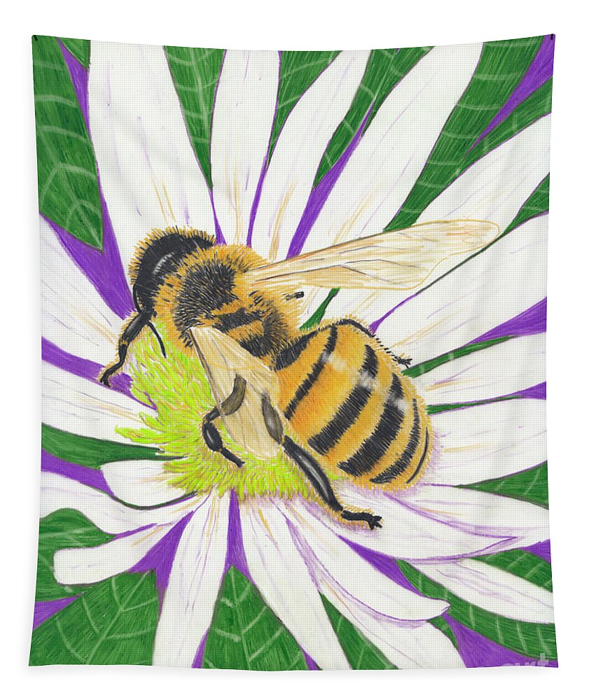 Honey Bee Tapestry featuring the painting Go For The Gold - Honey Bee by Conni Schaftenaar