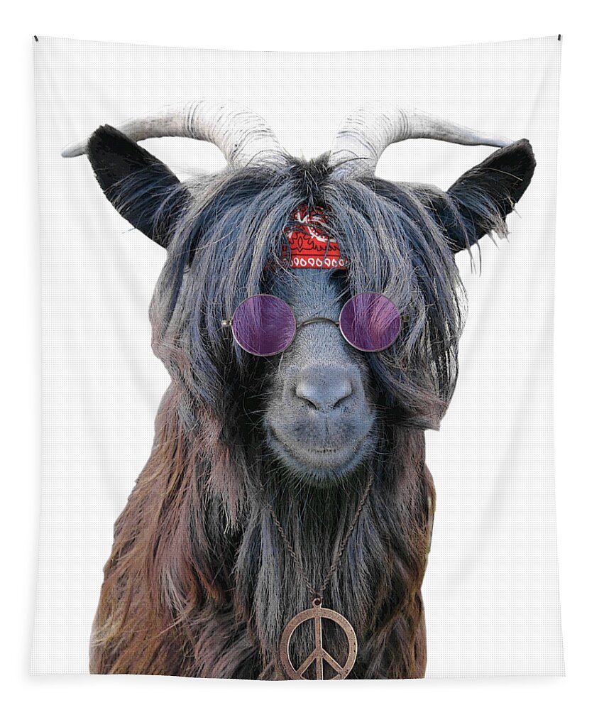 Goat Tapestry featuring the digital art Goat hippie red bandana americana by Madame Memento