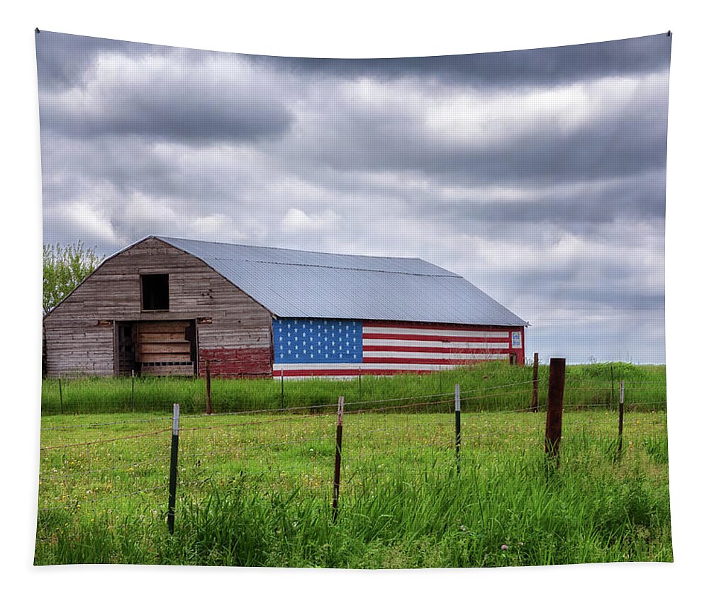 Barn Tapestry featuring the photograph God Bless the USA by Susan Rissi Tregoning