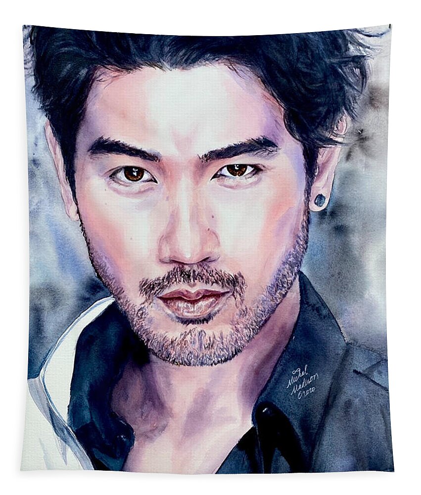 “the Face Tapestry featuring the painting Godfrey Gao Truth in Your Eyes by Michal Madison