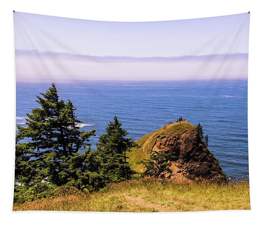 Coastal Tapestry featuring the photograph God's Thumb, Lincoln City, Oregon by Aashish Vaidya