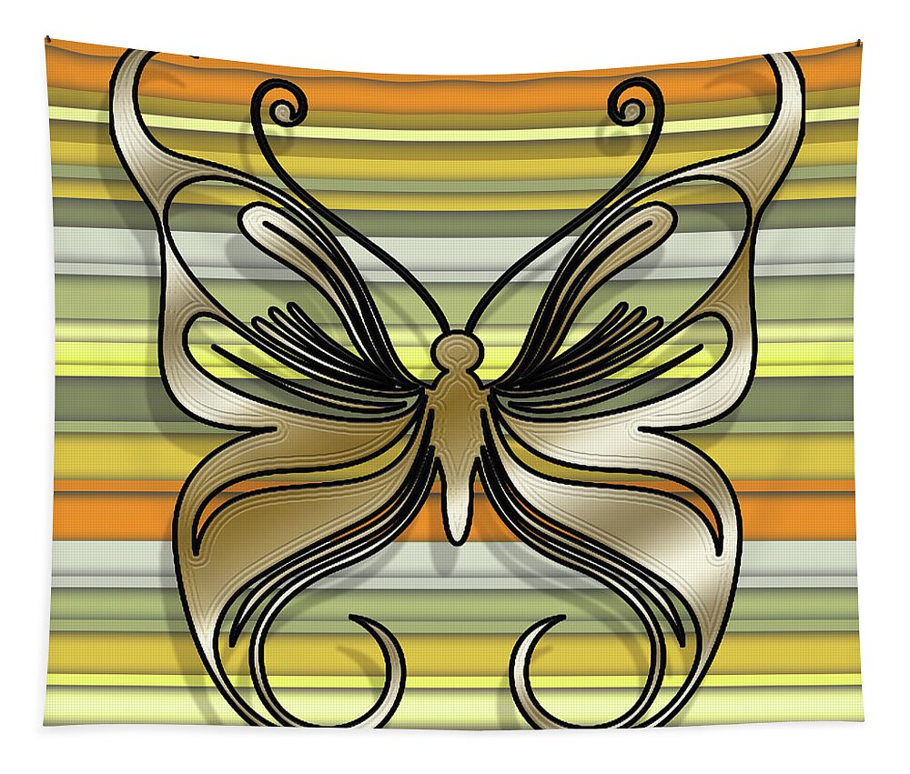 Staley Tapestry featuring the digital art Gold Butterfly on Yellow Stripes by Chuck Staley