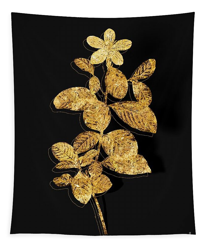Vintage Tapestry featuring the mixed media Gold Gardenia Botanical Illustration on Black by Holy Rock Design