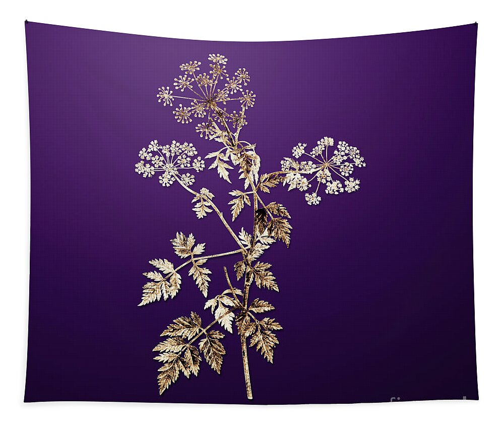 Gold Tapestry featuring the painting Gold Hemlock Flowers on Royal Purple n.00669 by Holy Rock Design