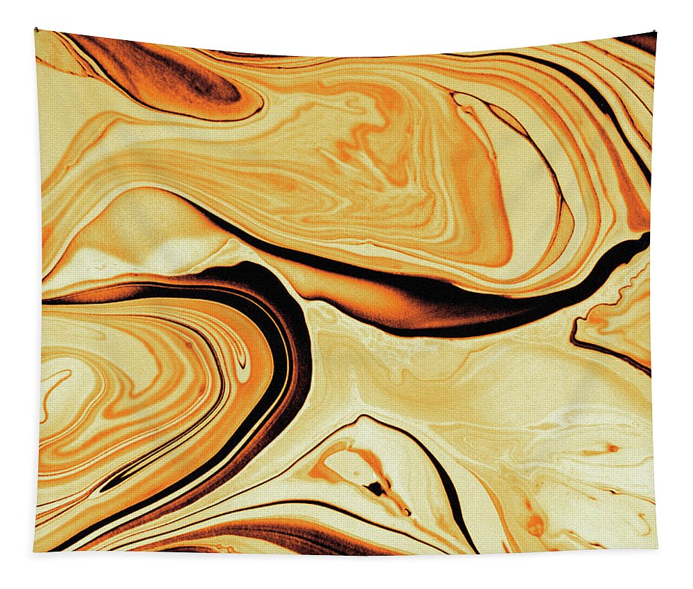 Abstract Tapestry featuring the painting Golden Abstract Of Art Wavy Background by Severija Kirilovaite