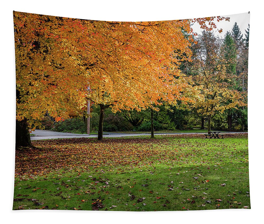 Alex Lyubar Tapestry featuring the photograph Golden autumn in the park by Alex Lyubar