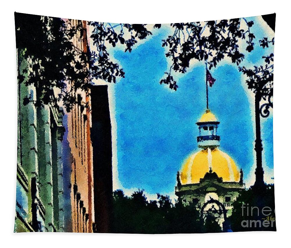 Fine Art Digital Photograph Tapestry featuring the photograph Golden Dome of Savannah City Hall by Aberjhani
