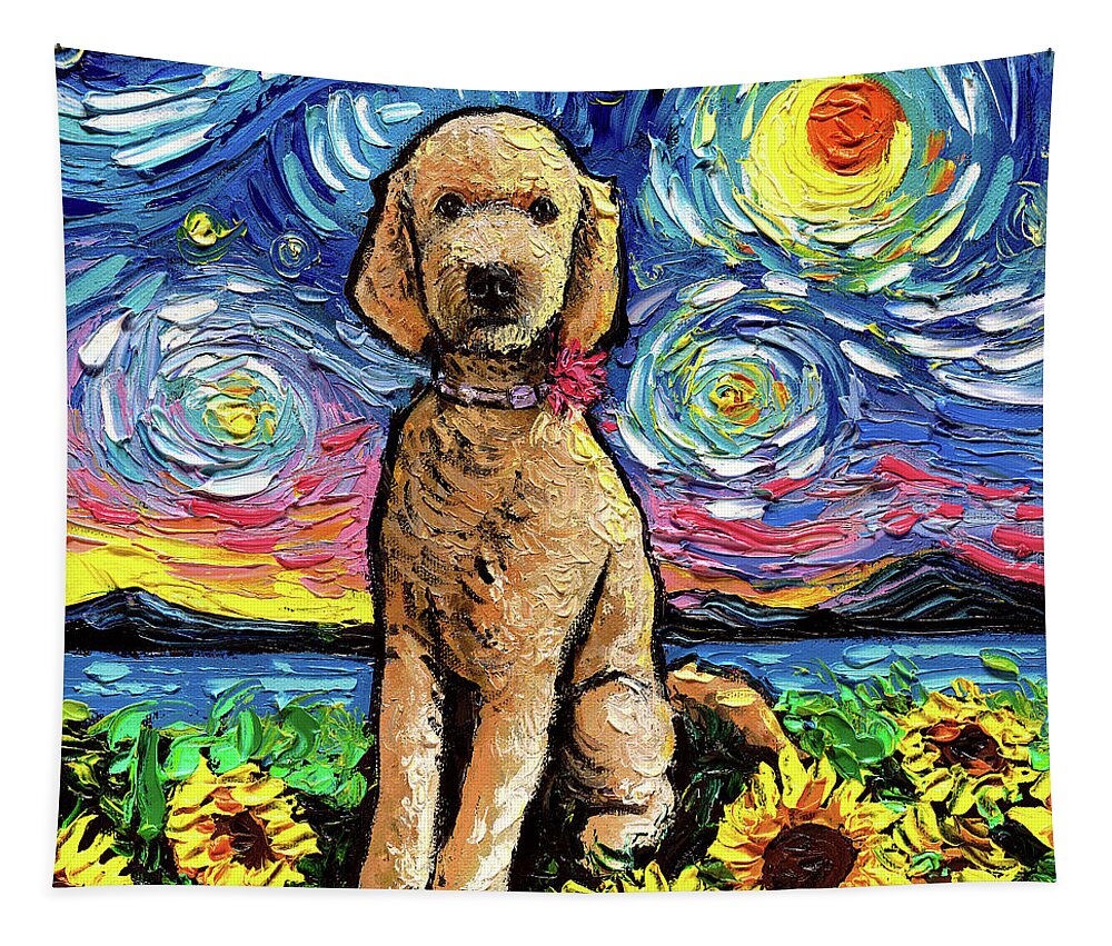 Golden Doodle Tapestry featuring the painting Golden Doodle Night 2 by Aja Trier