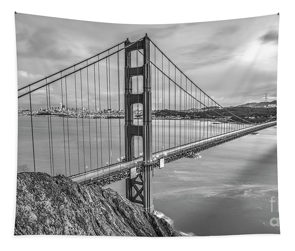 Golden Gate Bridge At Dusk Tapestry featuring the photograph Golden Gate Bridge Black and White by Dustin K Ryan
