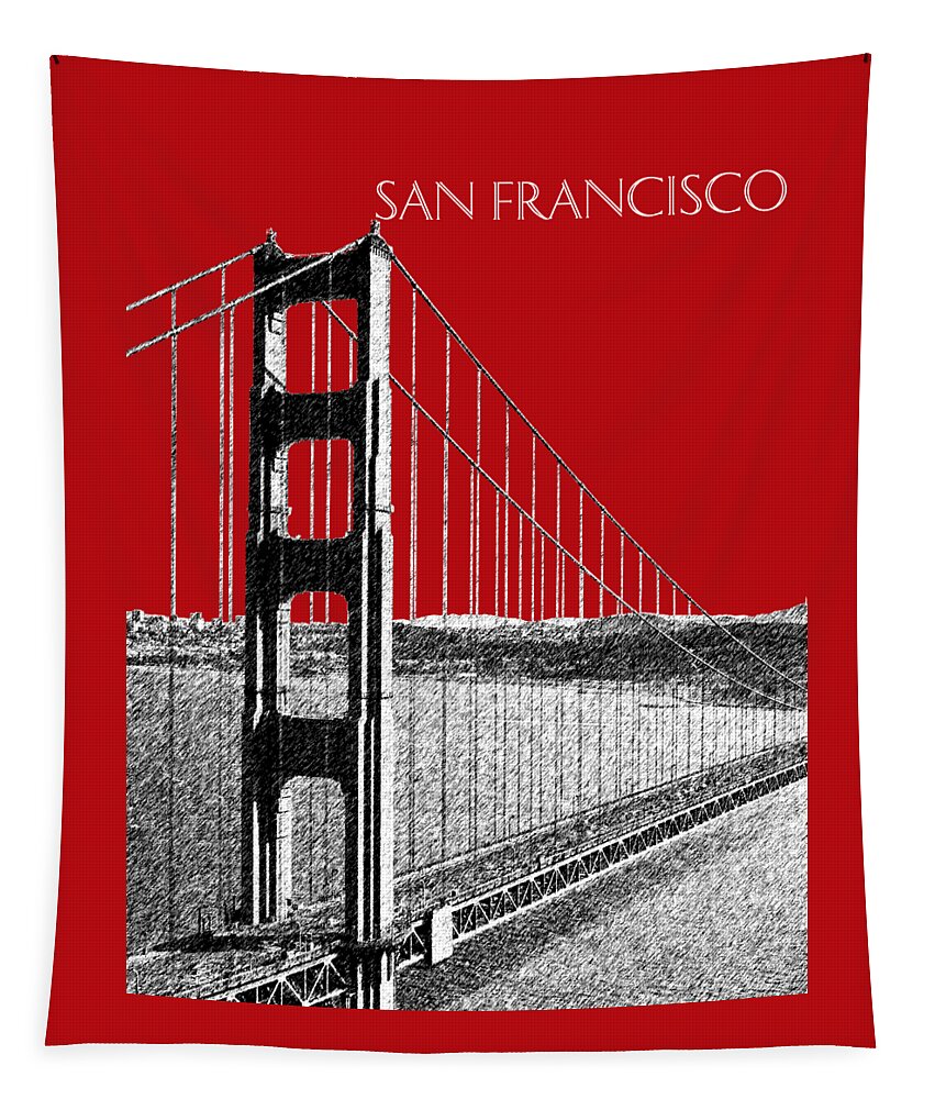 Architecture Tapestry featuring the digital art Golden gate Bridge - Dk Red by DB Artist