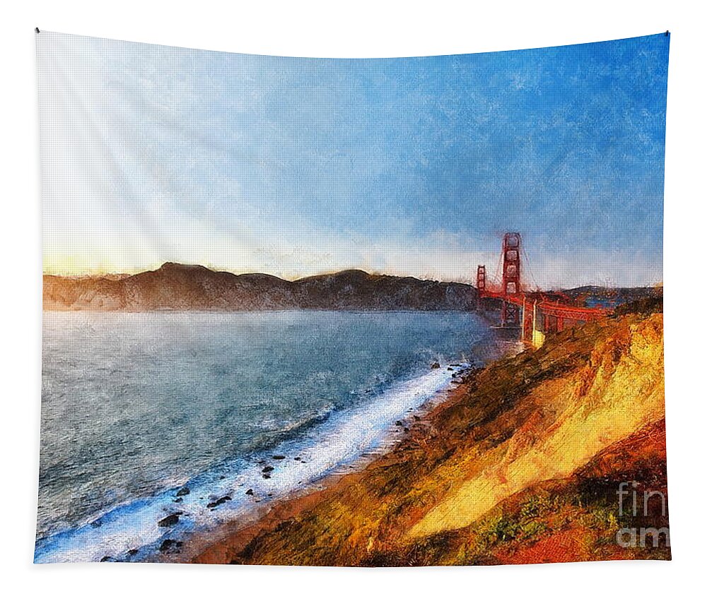 Golden Gate Bridge. Golden Gate National Recreation Area Tapestry featuring the digital art Golden Gate Bridge. Golden Gate National Recreation Area by Jerzy Czyz