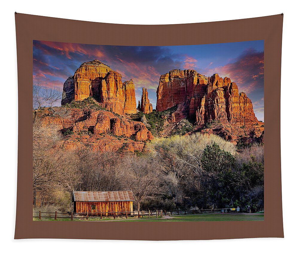 Carthedral Rock Tapestry featuring the photograph Golden Hour at Red Rock Crossing by Al Judge