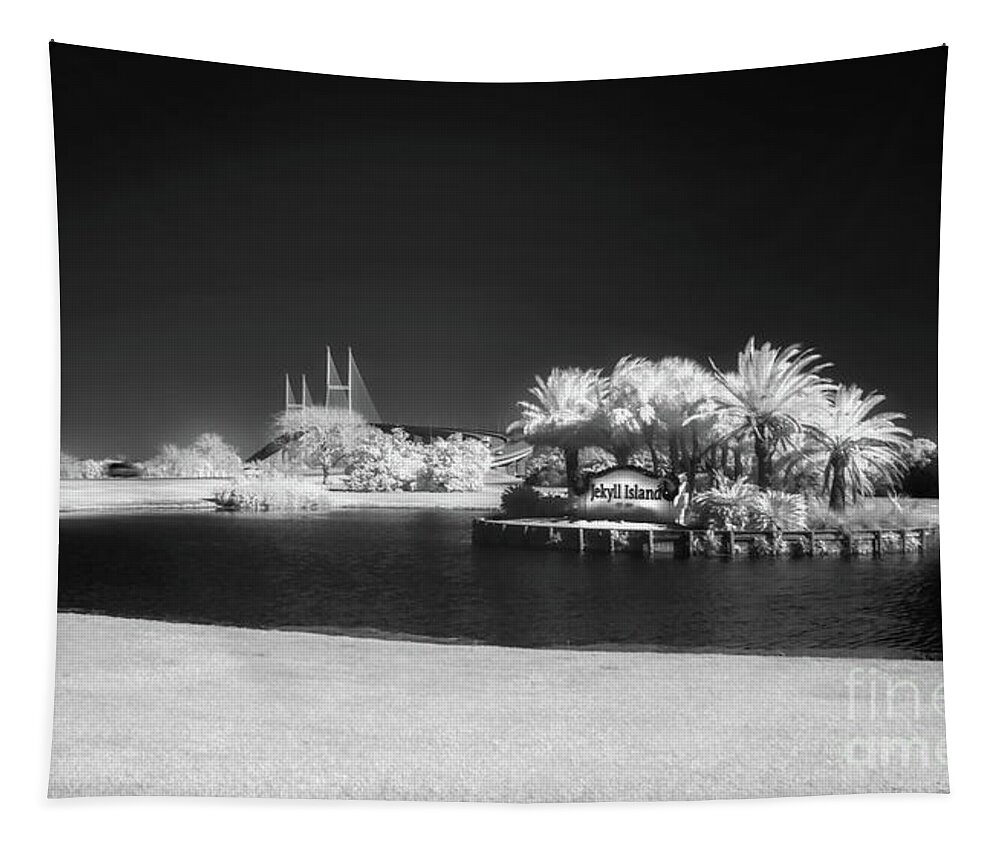 Landmarks Tapestry featuring the photograph Golden Isles Iconic Landmarks in BnW Infrared by DB Hayes