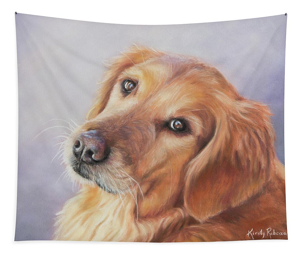 Dog Tapestry featuring the pastel Golden by Kirsty Rebecca