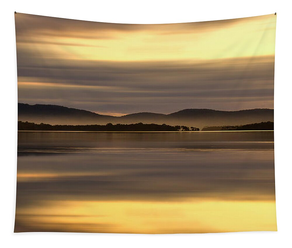Wallis Lakes Forster Tapestry featuring the digital art Golden Lake 89 by Kevin Chippindall