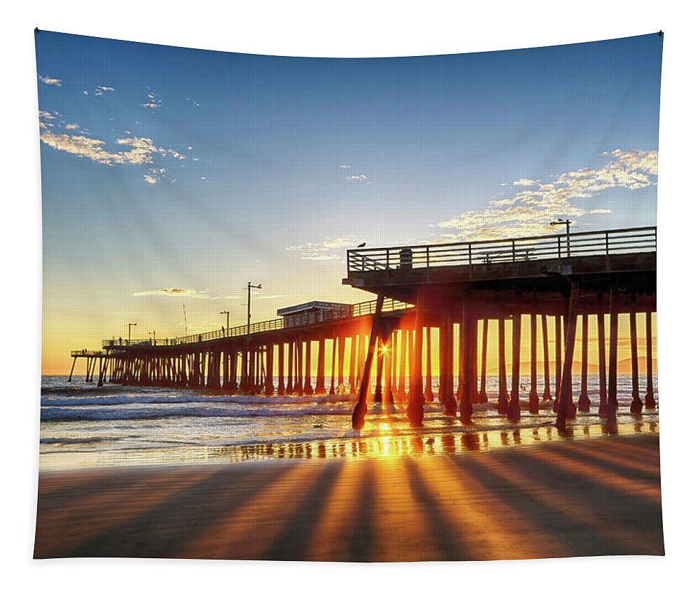 Pismo Beach Tapestry featuring the photograph Golden Lightshow by Beth Sargent