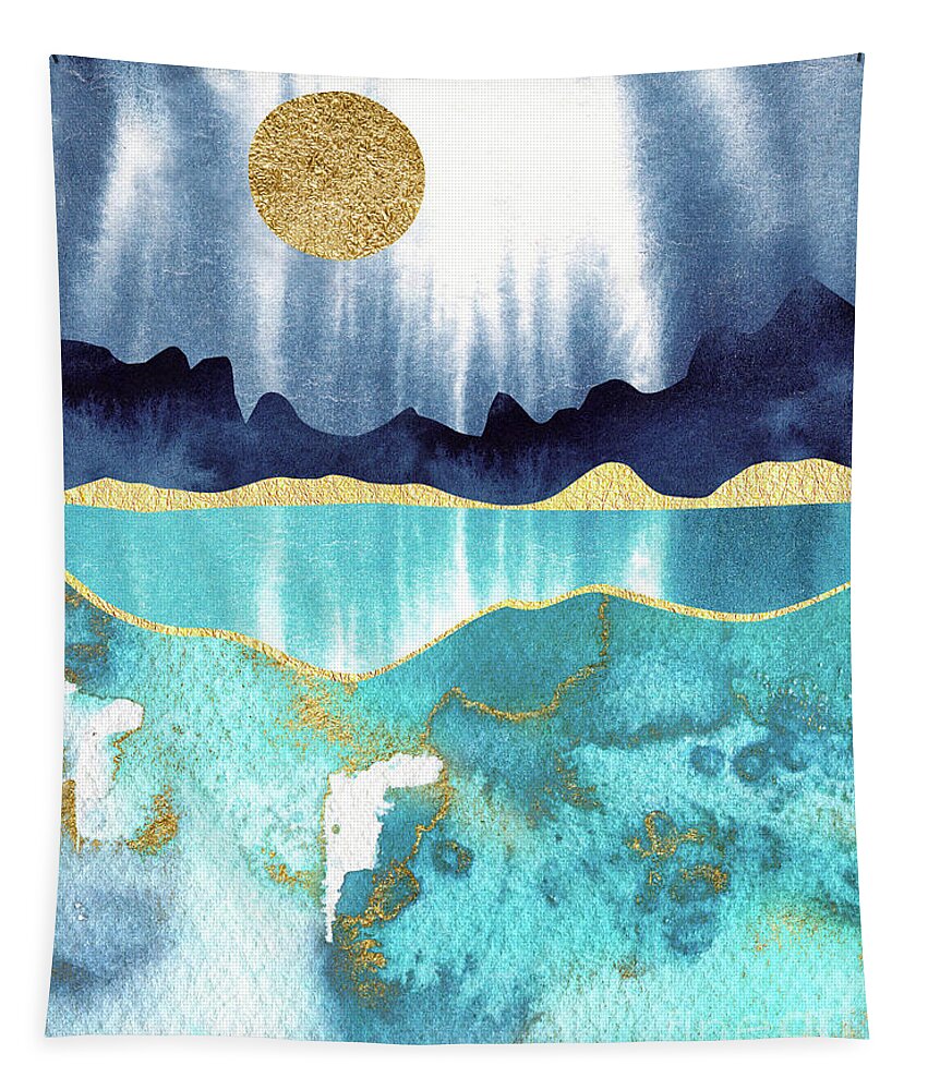 Modern Landscape Tapestry featuring the painting Golden Moon by Garden Of Delights