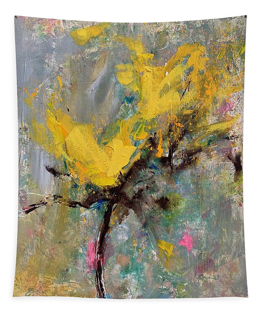 Yellow Tapestry featuring the painting Golden Moves by Bonny Butler
