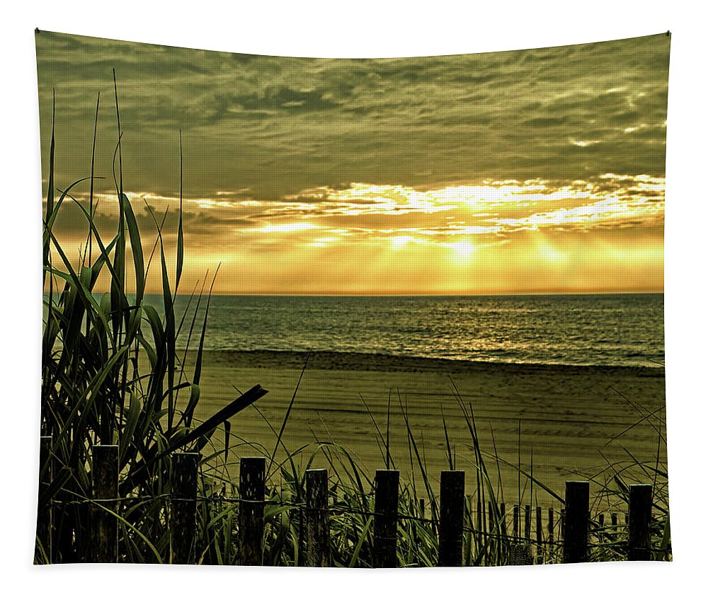 Golden Tapestry featuring the photograph Golden Sunrise at Bethany Beach by Bill Swartwout