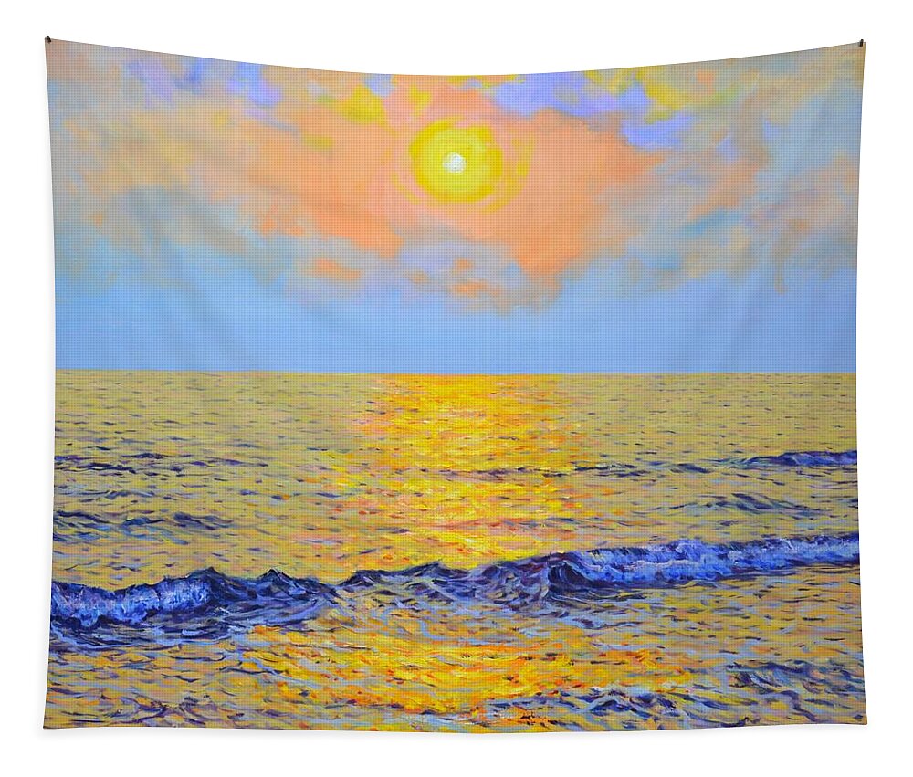 Buy A Painting Tapestry featuring the painting 	Golden sunset by Iryna Kastsova
