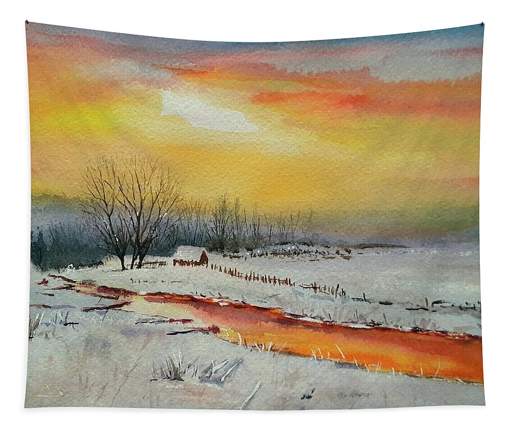 Winter Tapestry featuring the painting Golden winter by Carolina Prieto Moreno