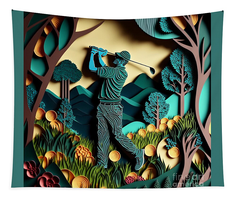 Golfers I Tapestry featuring the mixed media Golfers I by Jay Schankman