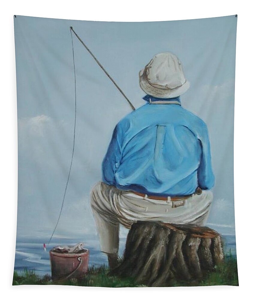 Fishing Tapestry featuring the painting Gone Fishing by Teresa Trotter