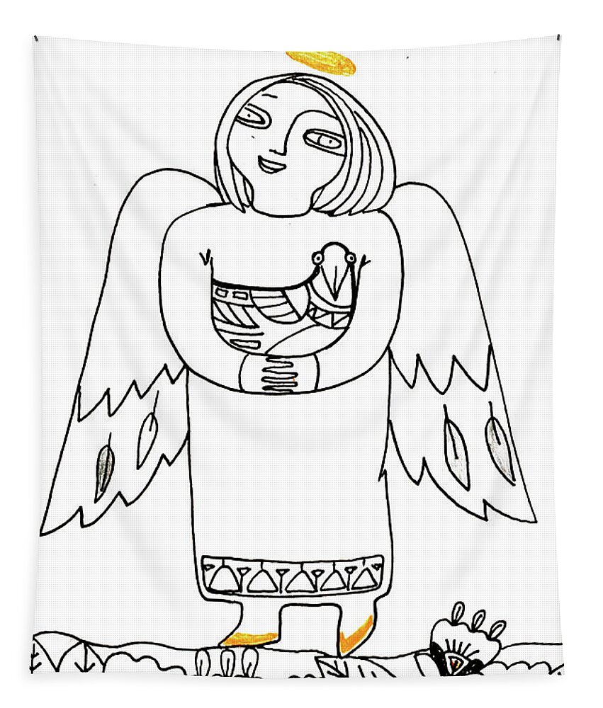 Russian Artists New Wave Tapestry featuring the drawing Good Angel Drawing Series 1 by Tatiana Koltachikhina