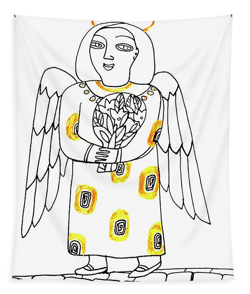 Russian Artists New Wave Tapestry featuring the drawing Good Angel Drawing Series by Tatiana Koltachikhina