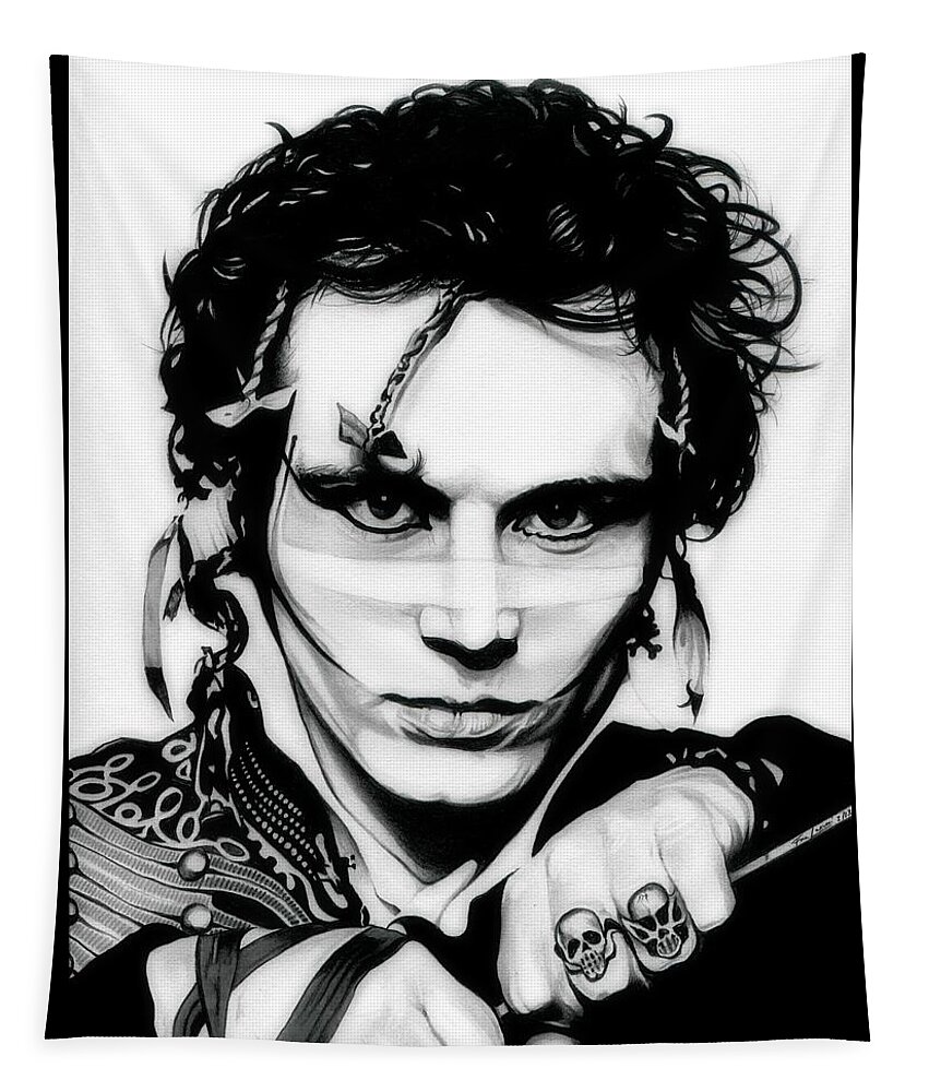 Adam Ant Tapestry featuring the drawing Goody two shoes - Adam Ant - Original Black and White Edition by Fred Larucci