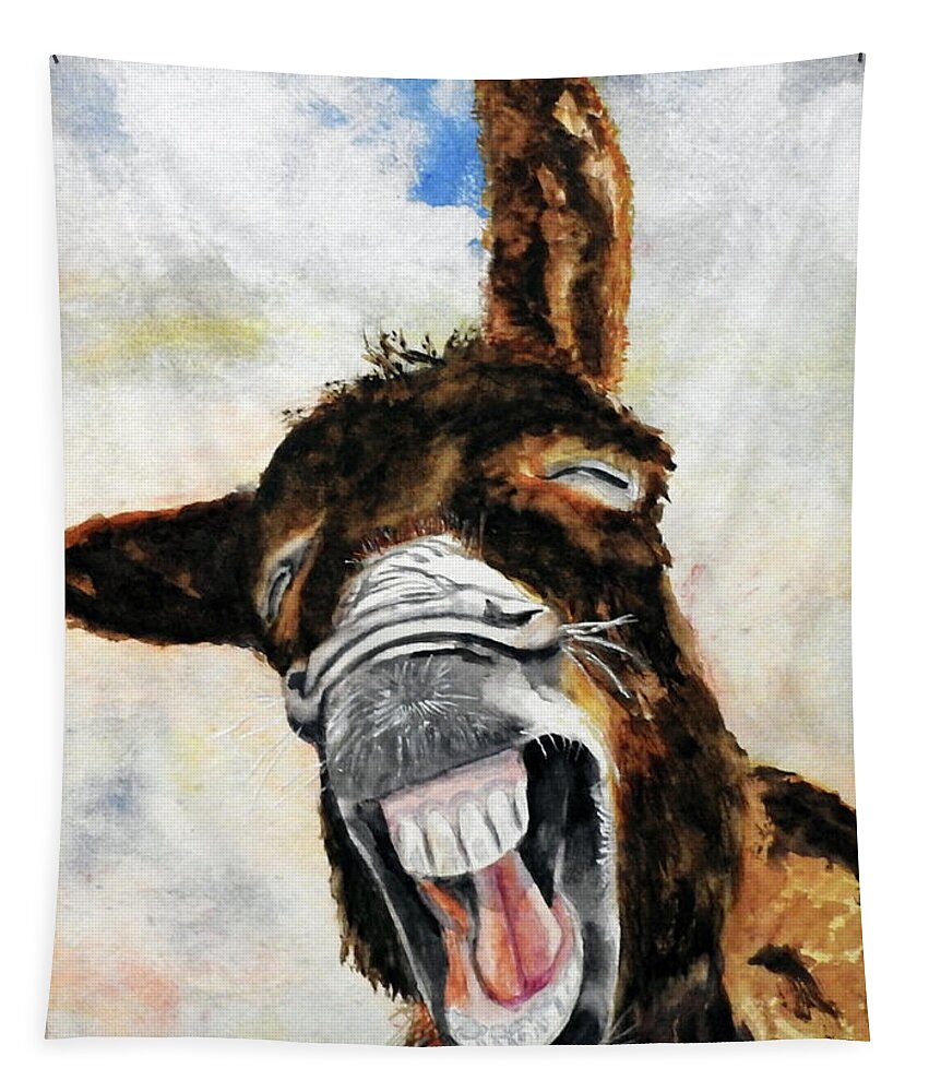 Donkey Tapestry featuring the painting Gooood Morning by Barbara F Johnson