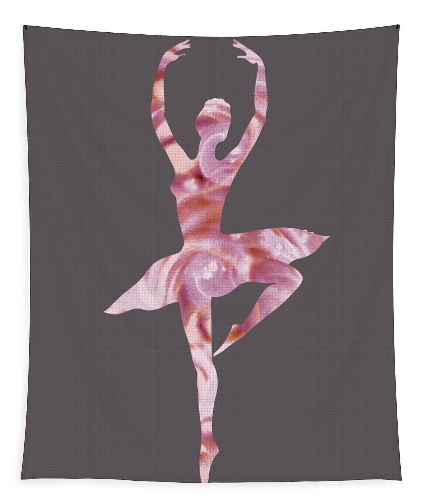 Ballerina Tapestry featuring the painting Gorgeous Move Of Pale Cool Pink Ballerina Silhouette Watercolor by Irina Sztukowski