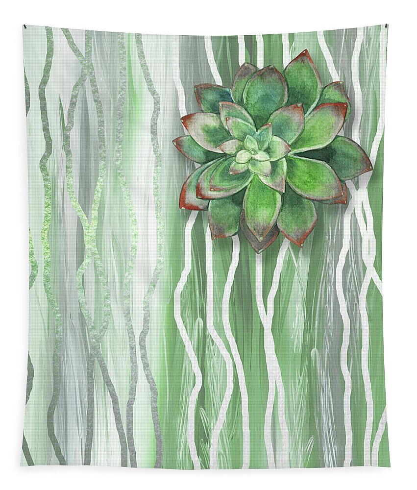 Succulent Tapestry featuring the painting Gorgeous Watercolor Succulent Plant Art Organic Green And Silver by Irina Sztukowski