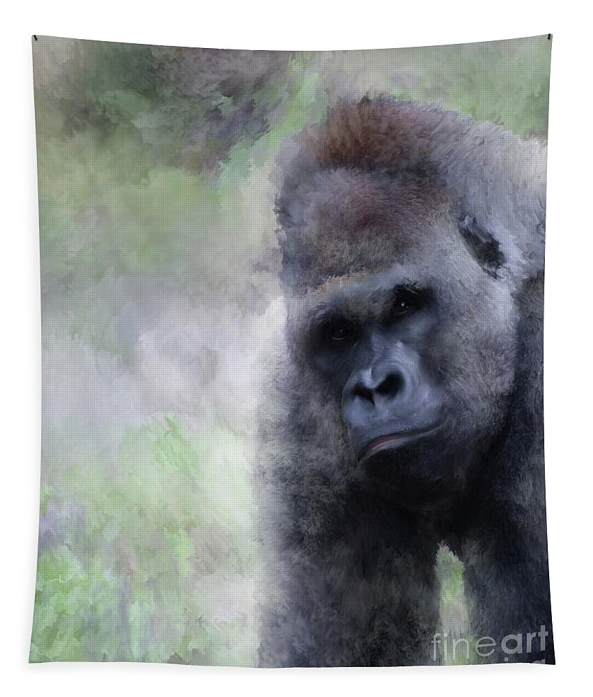 Gorilla Tapestry featuring the mixed media Gorilla Design 230 by Lucie Dumas