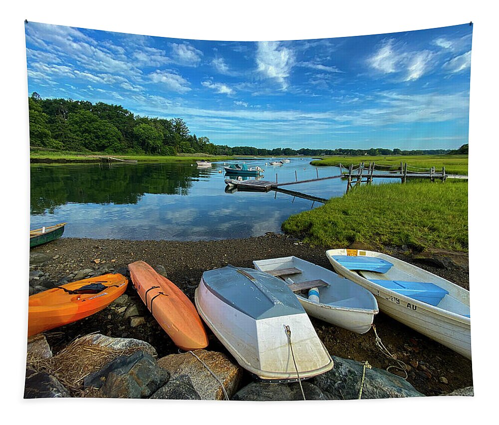 Goulds Creek Tapestry featuring the photograph Gould's Creek Boats by Stoney Stone