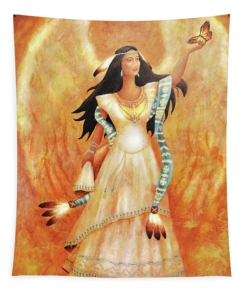 Native American Tapestry featuring the painting Grace by Kevin Chasing Wolf Hutchins