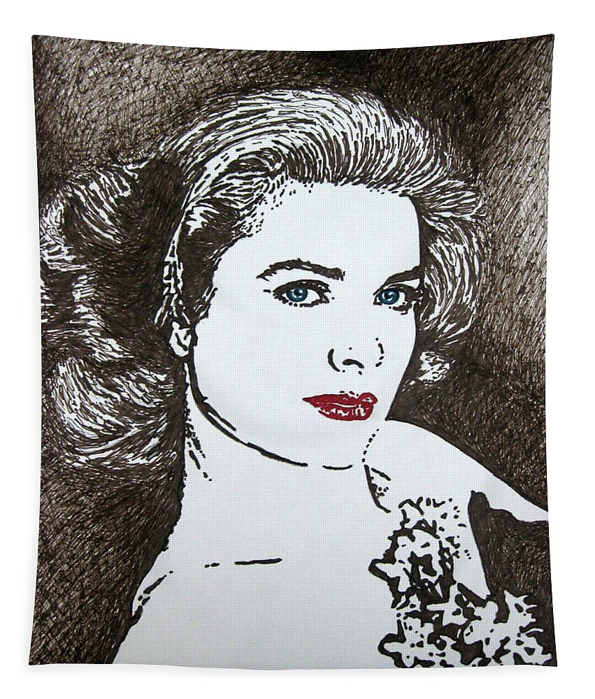 Grace Kelly Tapestry featuring the drawing Grace by Lynet McDonald