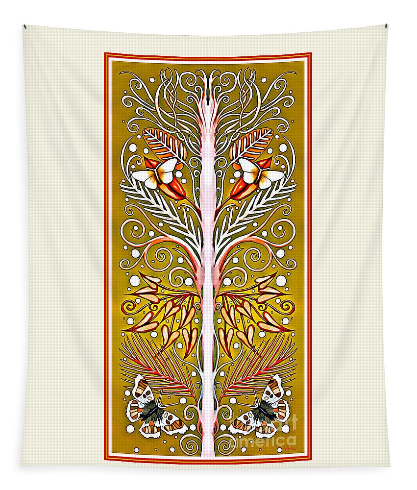 Espalier Tapestry featuring the tapestry - textile Grafted Espalier Plant in Gold, White, Red and Pink by Lise Winne