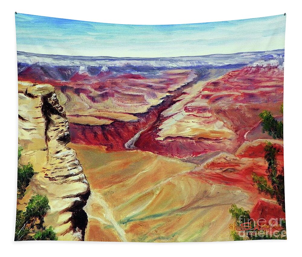 Sherril Porter Tapestry featuring the painting Grand Canyon Overlook by Sherril Porter