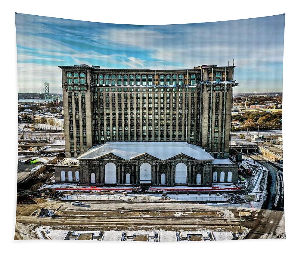 Detroit Tapestry featuring the photograph Grand Central DJI_0462 by Michael Thomas